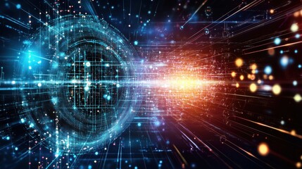 Fototapete - Futuristic digital technology background with abstract data flow and glowing particles. Perfect for tech, innovation, and data concepts.
