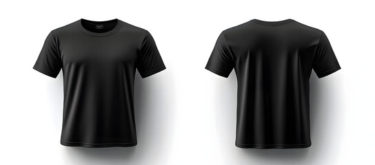 Printed mockup template for a blank black t-shirt front and back.