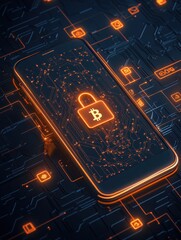 Aufkleber - Secure mobile transaction with Bitcoin symbol on digital smartphone screen, highlighting blockchain and cryptocurrency technology.