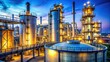 © InspireStock Gallery - Tanks in oil refinery factory with pipes and equipment, industrial, storage, containers, machinery, refinery, fuel