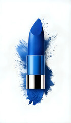 Wall Mural - Blue lipstick cosmetics beauty concept illustration on neutral background