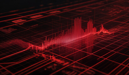 Wall Mural - Red holographic business chart in a digital cyberspace