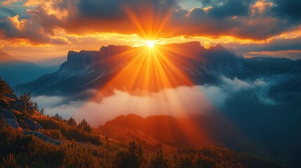 Wall Mural - Majestic Sunset Over Mountains