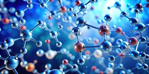 Fototapete - Molecules floating against a scientific background, science, chemistry, research, technology, atoms, biology, structure, cells