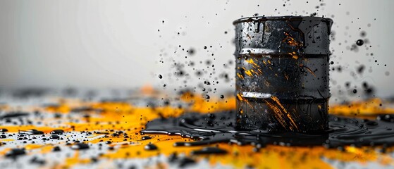 Wall Mural - A black barrel of oil with orange paint splashing out of it