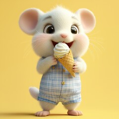 Cute cartoon mouse character holding ice cream cone