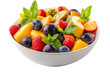 © Rattanathip - Fresh fruit salad with berries, kiwi, and peaches in a white bowl garnished with mint leaves, perfect for a healthy snack or breakfast.