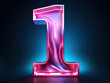 © MdSaiful - Luxurious Illuminated number one neon sign on a bright brick wall background indicating first place or