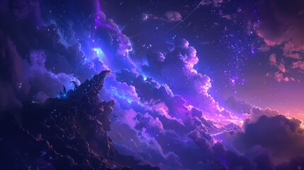Wall Mural - fantastical night sky with clouds and stars.