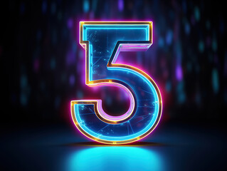 Eye Catching the number 5 made out of colorful neon in front