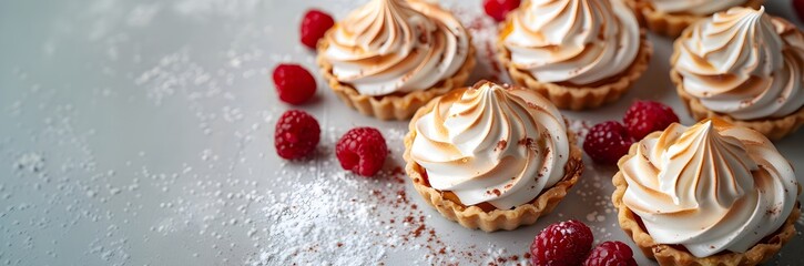 Delicious Pavlova meringue cake decorated with fresh berries on white background with copy space. Confectionery, recipe, menu. Sweet summer dessert for event, party, birthday, wedding