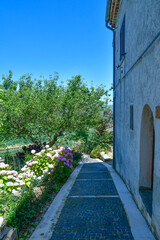 Poster - A narrow street between the old houses of Scapoli in Molise, Italy.