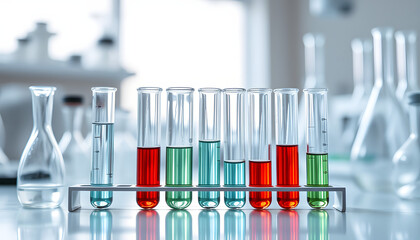 Wall Mural - Test tubes in a science lab isolated with white highlights, png