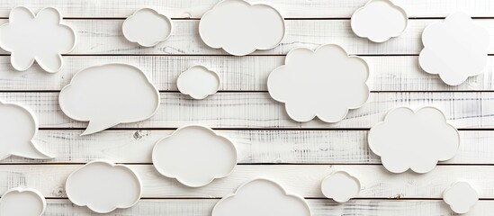 White wooden board background with speech bubbles for copy space image.