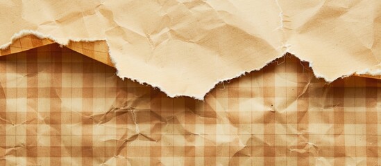 Wall Mural - Torn brown paper with a checkered background featuring copy space image.