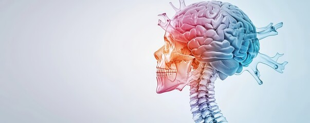 an artistic representation of a human skull combined with a colorful brain, showcasing the connectio