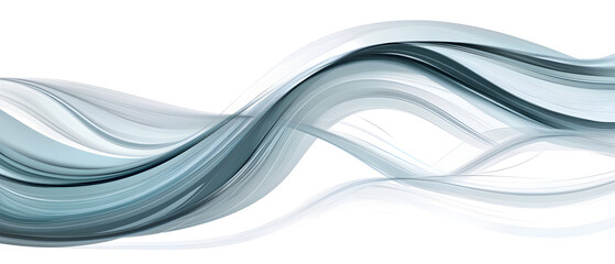 A flat vector illustration of a flowing ribbon in the wind, smooth wavy lines, soft blue fabric with subtle shading, abstract wind lines curving around the ribbon. White background