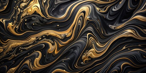 Poster - Abstract black marble texture background with oil and acrylic paint mix pattern, black, marble, abstract, texture, background, oil