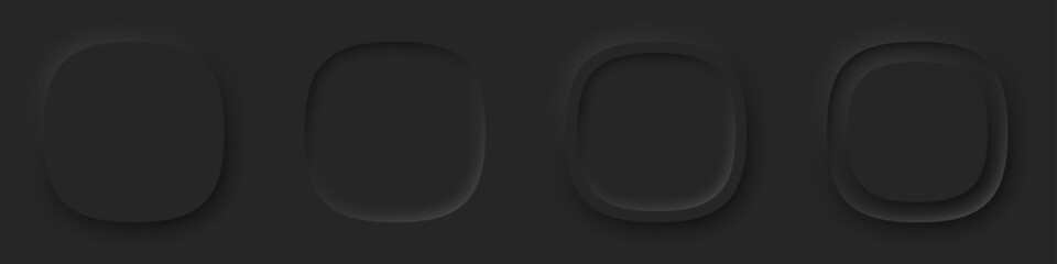Poster - Set of blank Neumorphism button. Dark Mode 3D Neumorphism buttons design style for Apps, Websites, Interfaces, and Mobile apps. UI UX. Vector illustration.