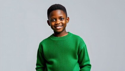 Black boy wearing green sweater psd mockup isolated with white highlights, png