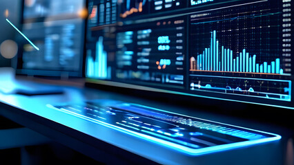 Dashboard reports with data analysis graphs automated with AI technology. Big data, business analytics and artificial intelligence automation