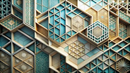 Fototapete - Abstract architectural background with geometric shapes and patterns, structural, architectural, background, design, abstract