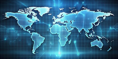 Aufkleber - Futuristic world map with digital elements, technology, global, futuristic, abstract, digital, map, world,modern