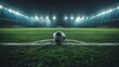 © Bijac - majestic soccer stadium at night floodlights casting dramatic shadows across the pitch a pristine black and white ball sits centerstage on vibrant green grass awaiting the match