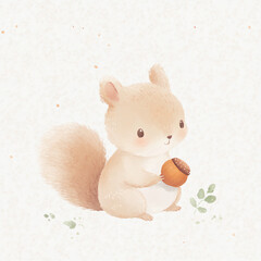 Canvas Print - cute squirrel with acorn.