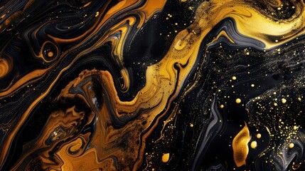 Wall Mural - mesmerizing liquid art golden and black paints intertwining in a hypnotic dance abstract fluid background