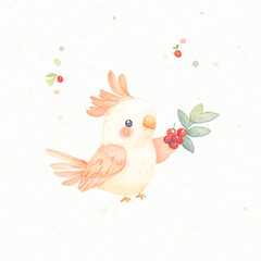 Wall Mural - cute bird with berries.