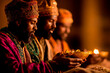 © Marc Elias - Three wise men offering gifts in a nativity scene