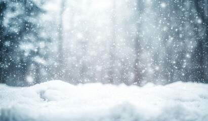 Leinwandbilder - Snowy and frosty winter background with forest landscape