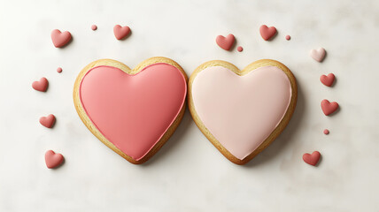 Heart-shaped cookies flat design, front view, romantic theme, 3D render, Split-complementary color scheme