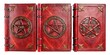 © InspireStock Gallery - Red leather book adorned with Ouroboros, pentagram, and ancient Egyptian symbols from three angles, mystical, occult