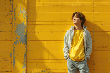 Sticker - Young man in casual fashion against vibrant yellow wall