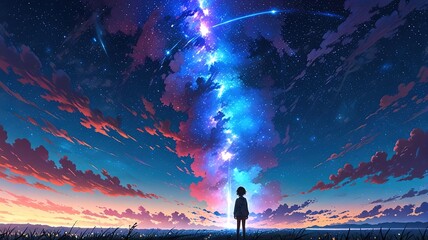 Silhouette of a Person Standing in a Field, Watching the Milky Way