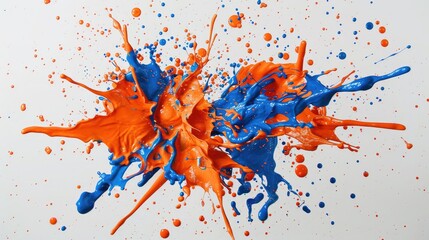 Wall Mural - A splash of orange and blue paint on a white background