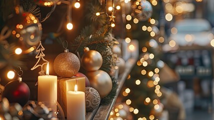 A Christmas tree with many ornaments and candles on it