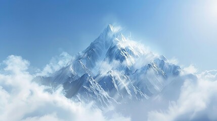 Sticker - Snowy Mountain Peaks Emerging from Clouds 3D Illustration