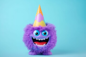 Wall Mural - Cute monster with birthday hat on head