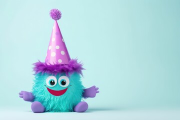 Wall Mural - Cute monster with birthday hat on head