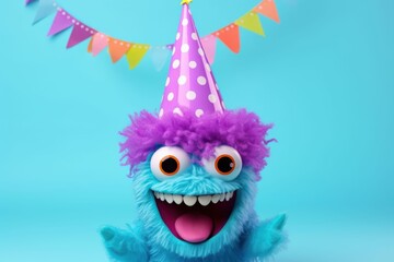 Canvas Print - Cute monster with birthday hat on head