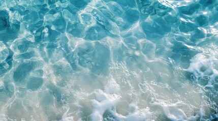 Anime-style top view of the sea, with clear, blue water and subtle waves, offering a peaceful and refreshing visual experience.