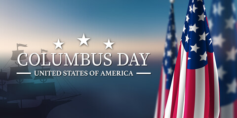 Sticker - Happy Columbus Day USA Flag Background