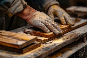 Sticker - Craftsmanship in Action: A Woodworker's Hands at Work