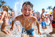 © Quality One   - Children Laughing and Playing in Splashing Water Under a Bright Summer Sun at the Beach