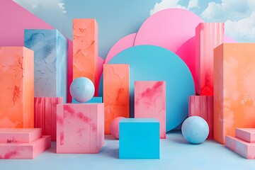 Canvas Print - Vibrant Geometric Composition with Colorful Shapes and Textures