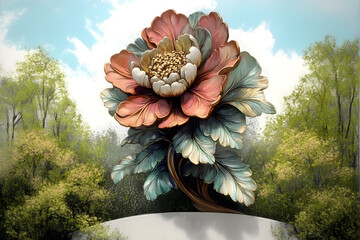 Wall Mural - Painting flower art sculpture.