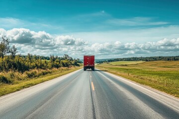 Truck driving on country road against blue sky with generative ai